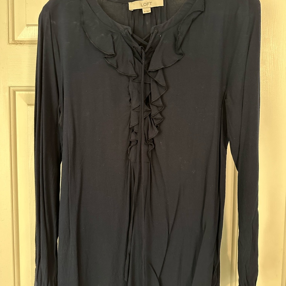 LOFT Women's Navy Ruffle Top